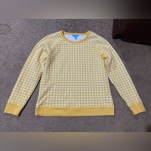 Draper James Natalie Gingham Check Yellow White Cotton Sweatshirt Women’s Size M